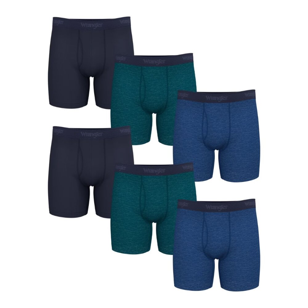 Wrangler Mens Active Stretch Boxer Briefs 6 Pack Underwear Navy 2XL Comfort Fit